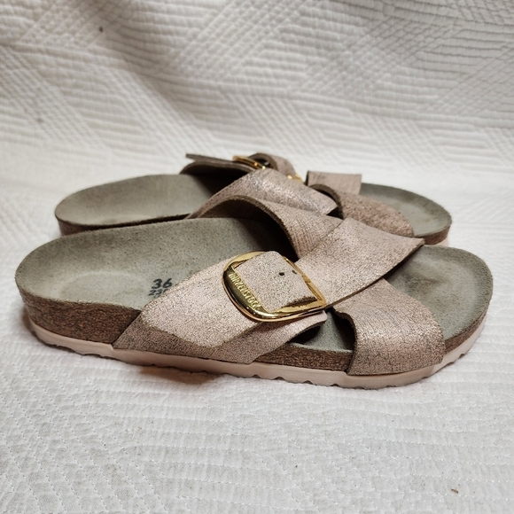 Birkenstock Metallic Rose Gold Siena Big Buckle Cross Strap Sandals Size EU 36 - Picture 3 of 16